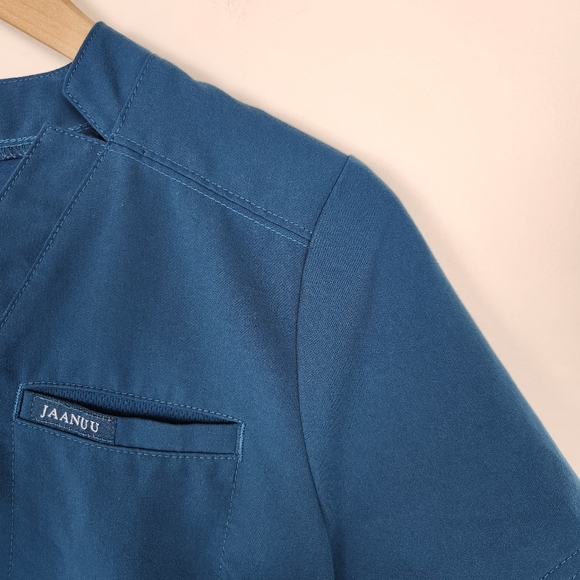 Jaanuu Relaxed Three Pocket Short Sleeve Scrub Top Teal Blue Green Sz S - Picture 3 of 10